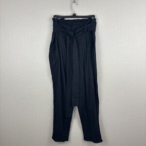 ON 34th Womens Black High Waist Pleated Ankel Wide Leg Paperbag Pants Size 12